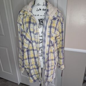We The Free Yellow & Purple Plaid Hooded Utility Jacket